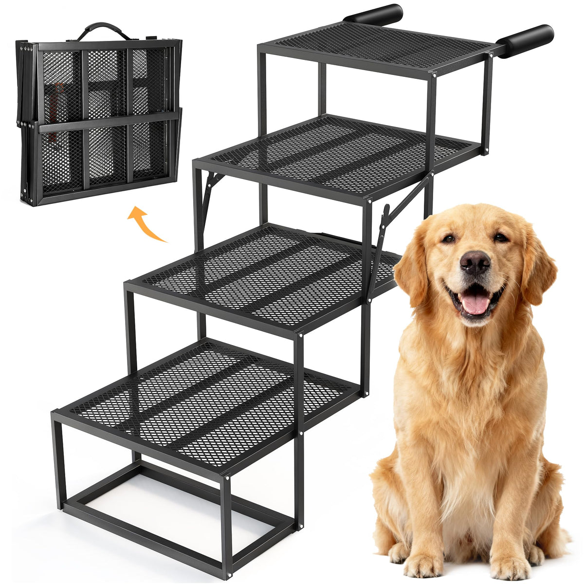 ROTTOGOON Portable Pet Stairs, Wide 4 Step Dog Ramp Car Foldable