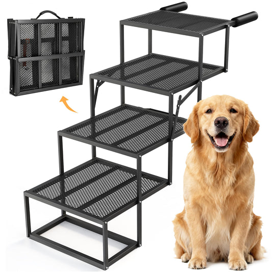 ROTTOGOON Portable Pet Stairs, Wide 4 Step Dog Ramp Car Foldable