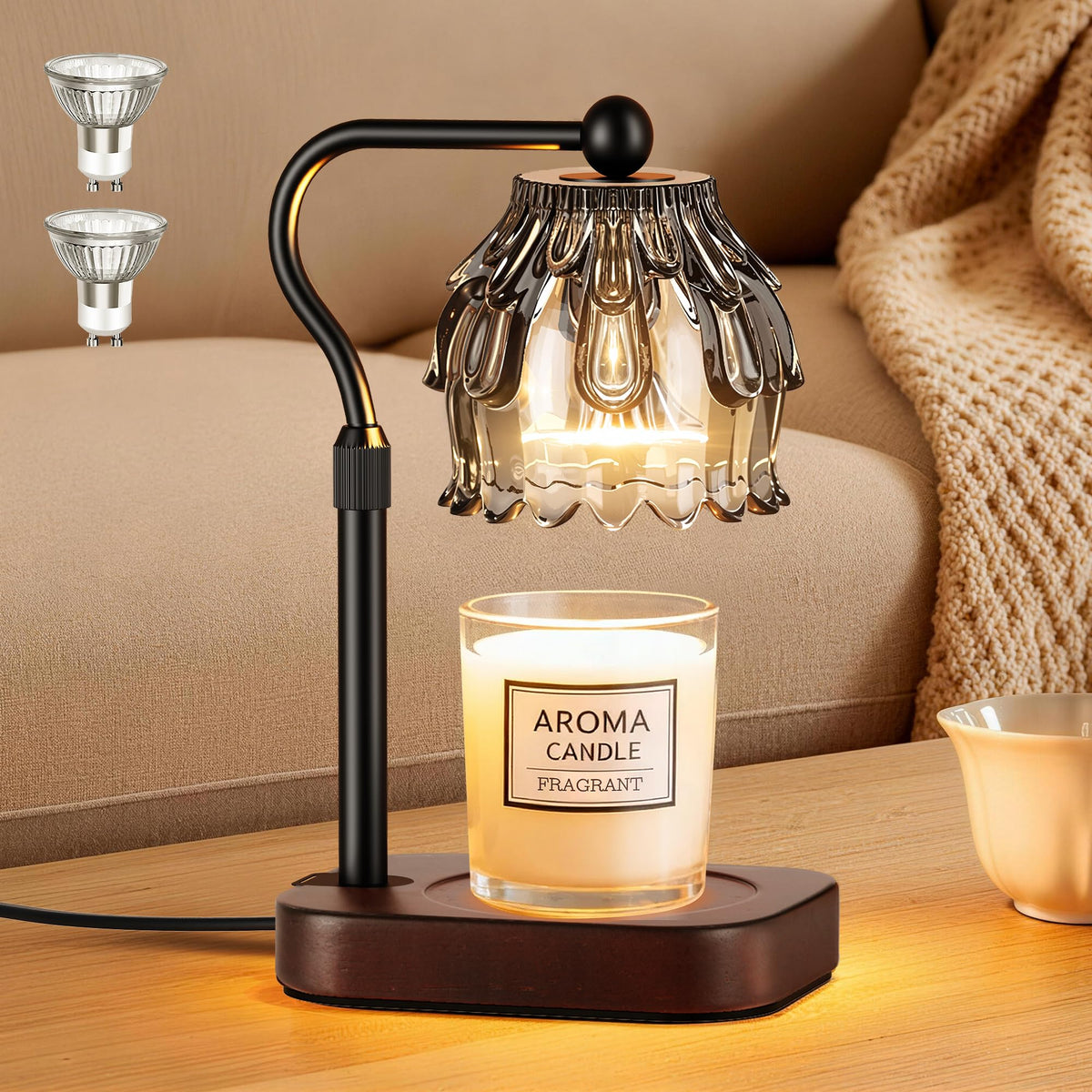 ROTTOGOON Kerzenwärmer Lampe Timer Dimmer Kerzen Wärme Lampe für Geschenk 3-Stufiger Timer, 2x 50W Birnen, Höhenverstellbar, Wandmontage, Geschenk für Frauen, Holzsock