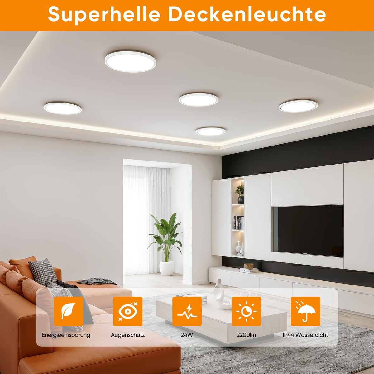 ROTTOGOON Deckenlampe LED Deckenleuchte Flach 24W 2200LM, 3CCT, Ø29cm [Energieklasse F]