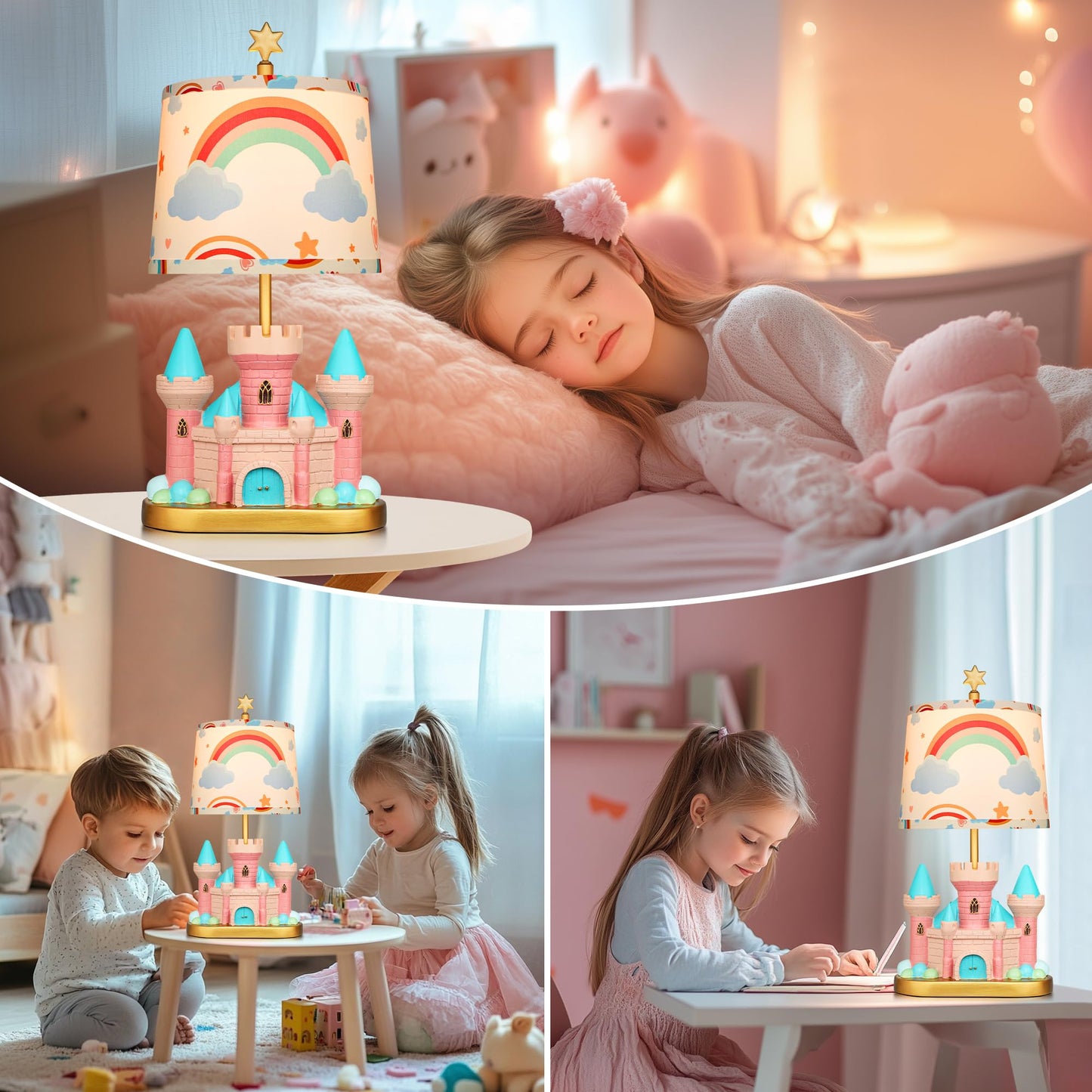 ROTTOGOON Castle Bedside Table Lamp for Kid,Pink Princess Nursery Lamp for Girl Bedroom, Nightstand Decor, Study Room,1 LED Bulb Included, 1 Pack