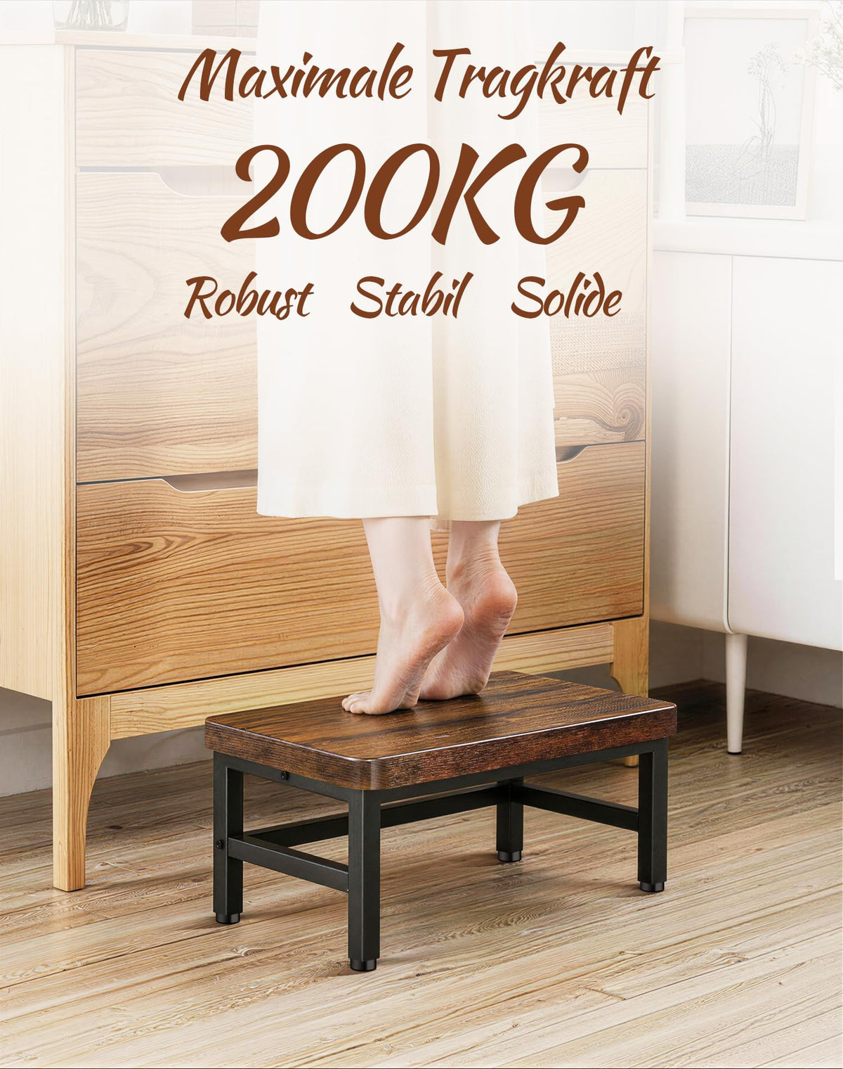 ROTTGOON Tritthocker 1 Stufe Holz für Kinder, Küche & Bad, Anti-Rutsch