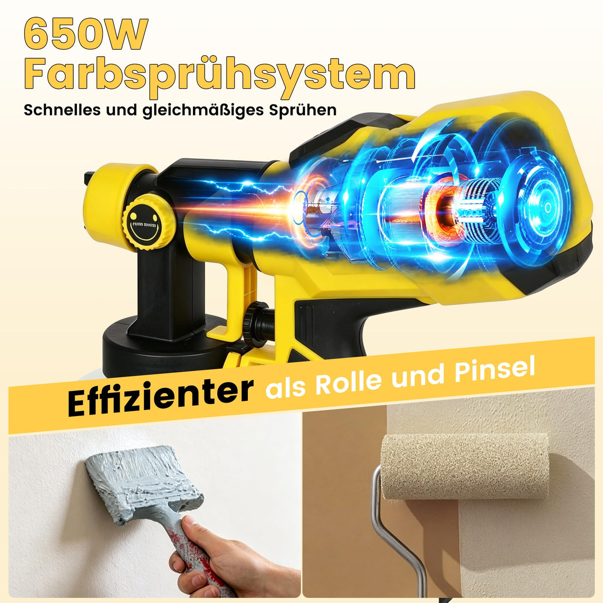 ROTTOGOON Farbsprühsystem 650W mit LED-Leuchte für Wandfarben
