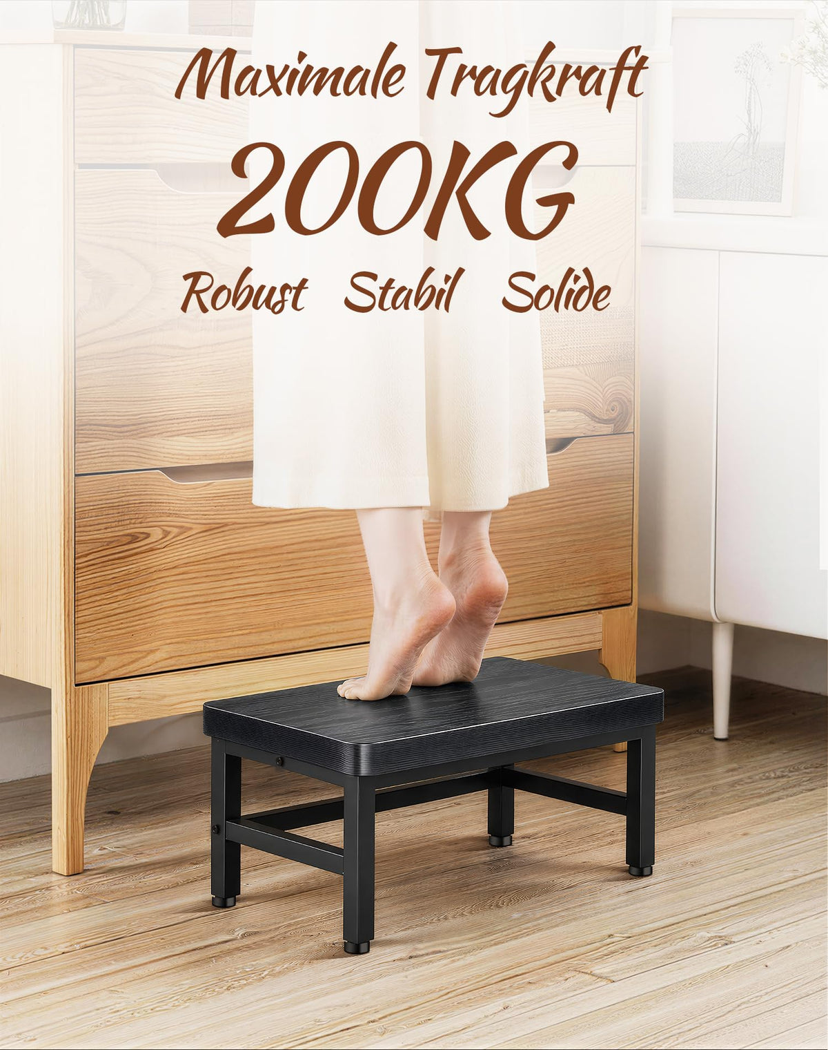 ROTTGOON Tritthocker 1 Stufe für Kinder, Anti-Rutsch, Hocker Holz, Schwarz