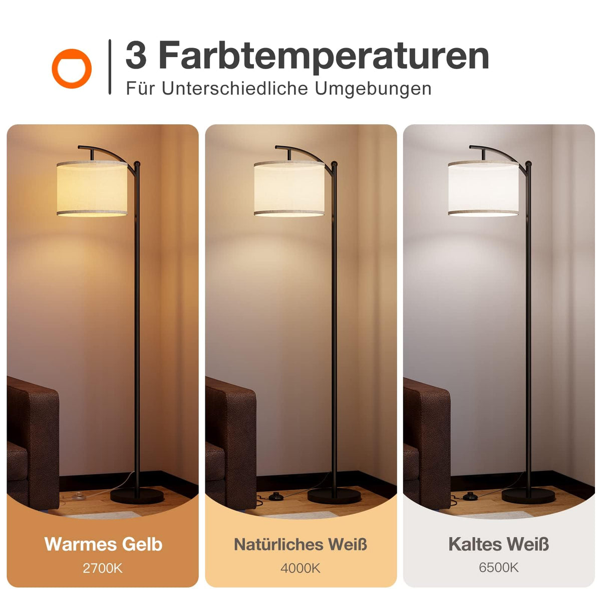 ROTTOGOON Stehlampe für Wohnzimmer mit 3 Farbtemperaturen, Fußschalter [Energieklasse F]