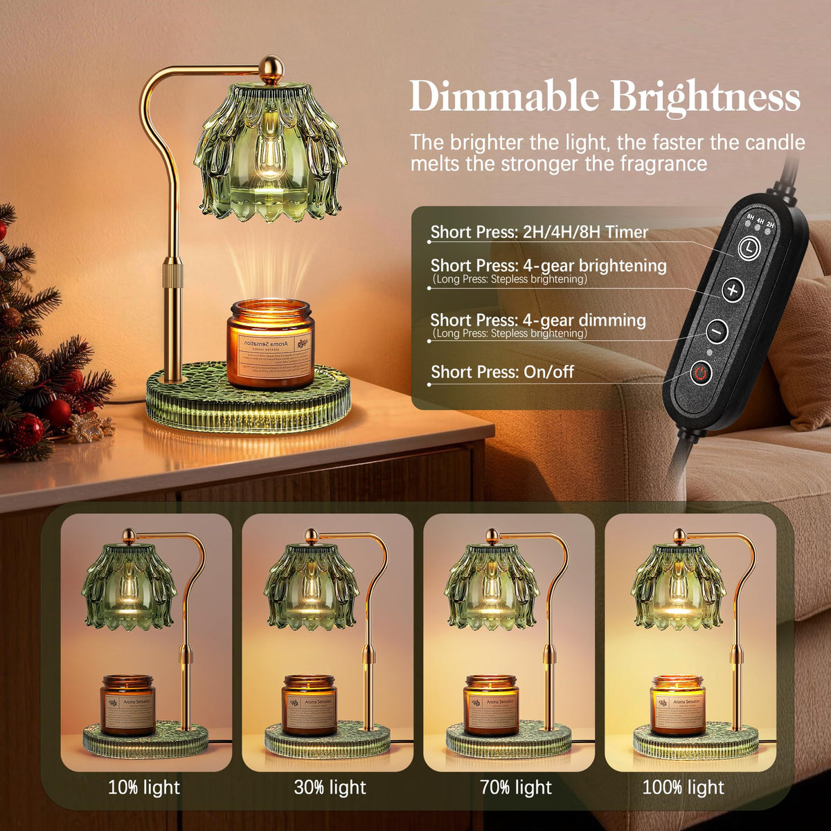 Candle Warmer Lamp with 2 Bulbs, Timer, Dimmer, House Gifts for Mom, Green