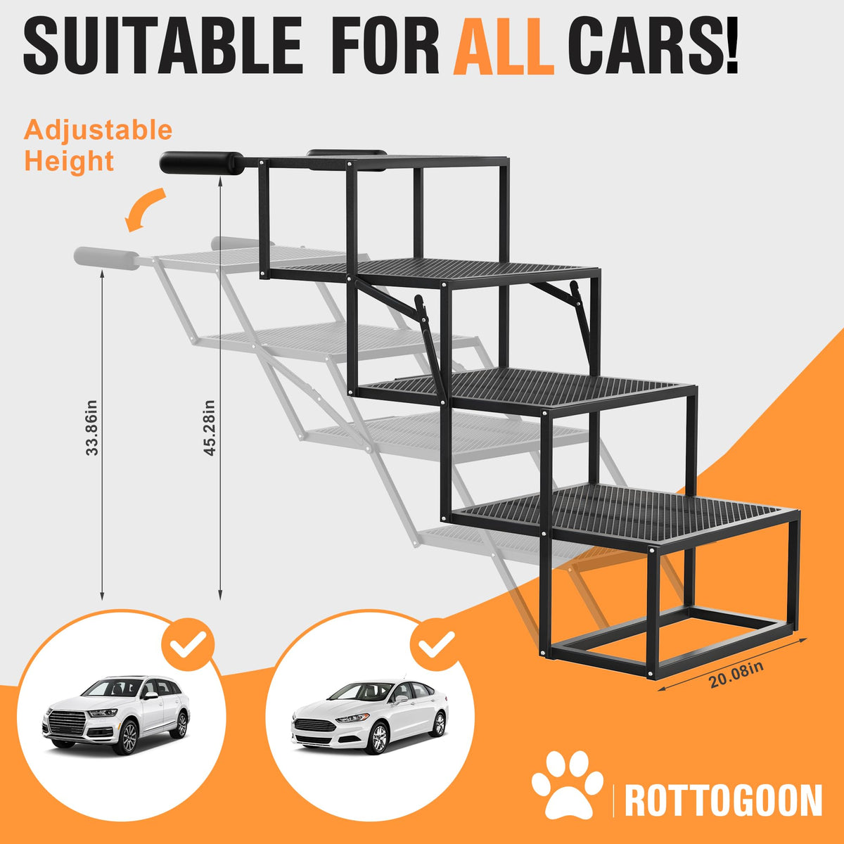 ROTTOGOON Portable Pet Stairs, Wide 4 Step Dog Ramp Car Foldable