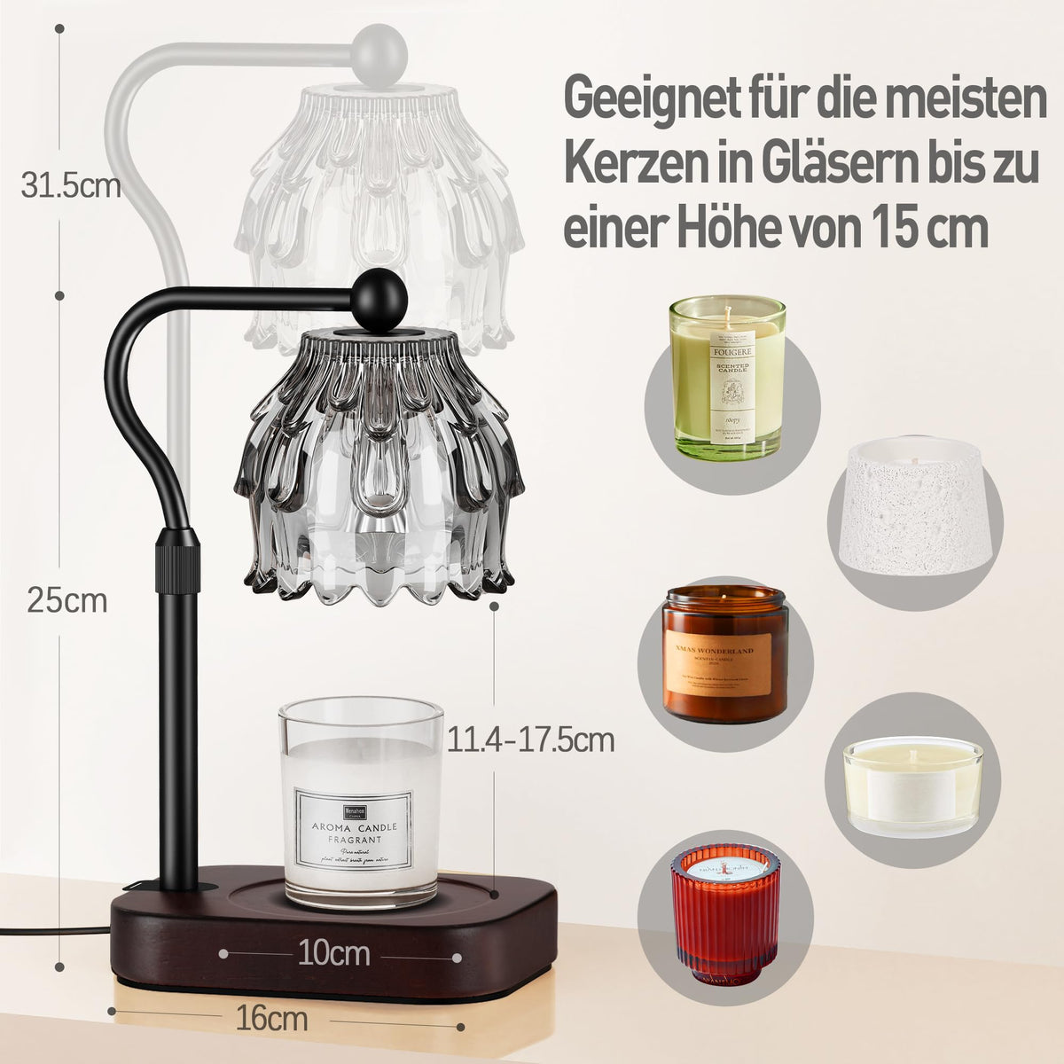 ROTTOGOON Kerzenwärmer Lampe Timer Dimmer Kerzen Wärme Lampe für Geschenk 3-Stufiger Timer, 2x 50W Birnen, Höhenverstellbar, Wandmontage, Geschenk für Frauen, Holzsock
