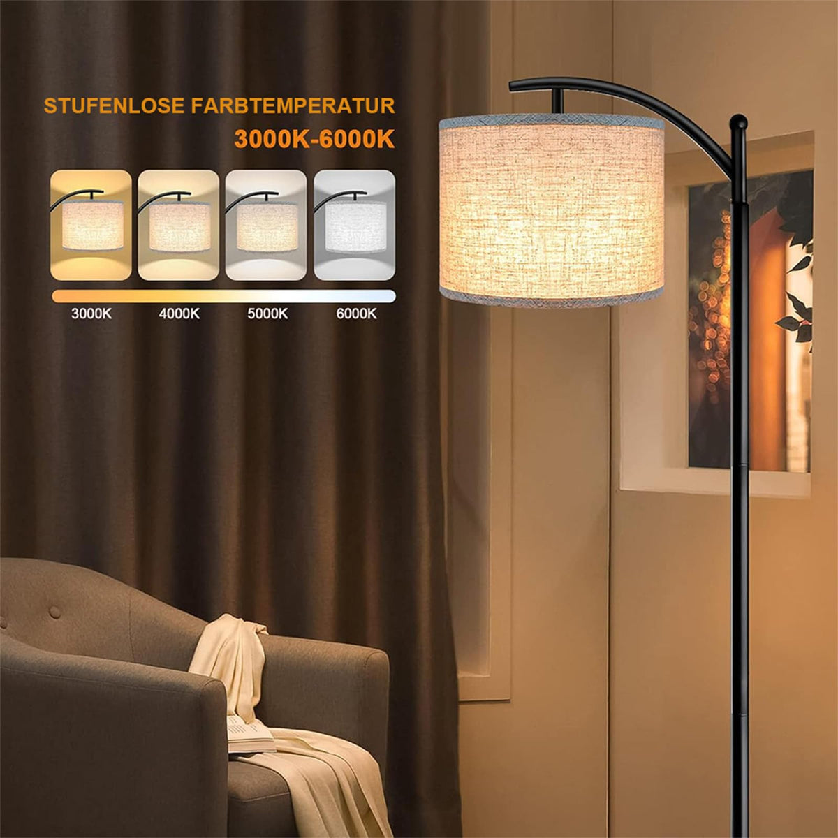 ROTTOGOON Stehlampe für Wohnzimmer mit 4 Farbtemperaturen, Fußschalter [Energieklasse F]