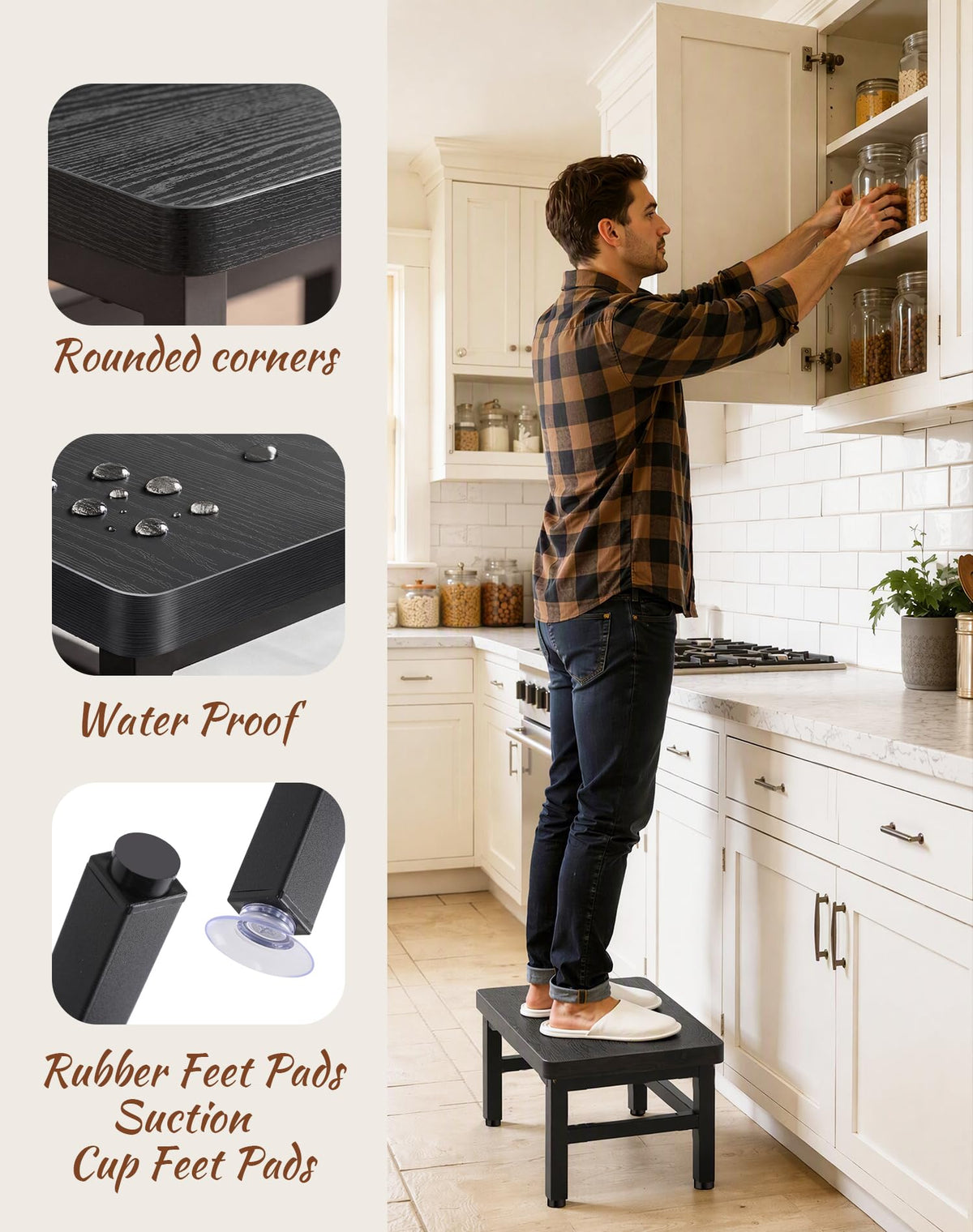 ROTTOGOON Small Step Stool for Children Adult, up 200kg, Wooden Metal Steps