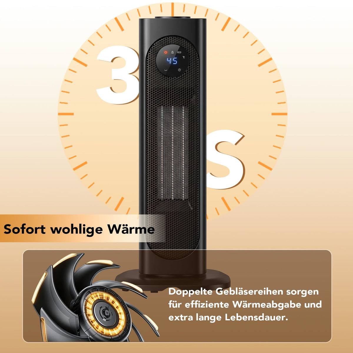 ROTTOGOON Heizlüfter Energiesparend, Leiser 2000W PTC Keramik Heizlüfter