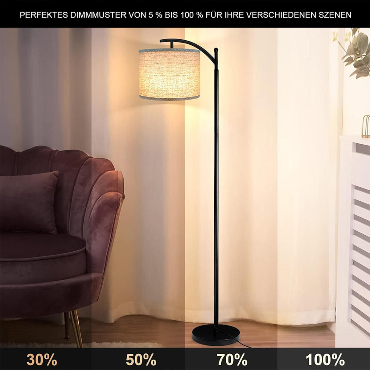 ROTTOGOON Stehlampe für Wohnzimmer mit 4 Farbtemperaturen, Fußschalter [Energieklasse F]
