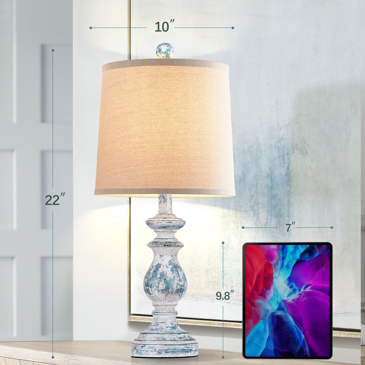 ROTTOGOON 22" Traditional Table Lamp Set of 2, Rustic Farmhouse for Living Room Bedroom, Vintage Bedside Nightstand Lamps with Linen Shades