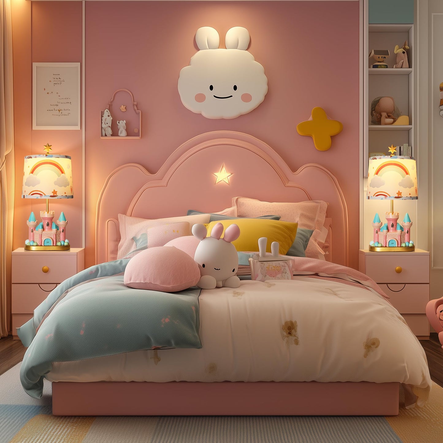 ROTTOGOON Castle Bedside Table Lamp for Kid,Pink Princess Nursery Lamp for Girl Bedroom, Nightstand Decor, Study Room,1 LED Bulb Included, 1 Pack