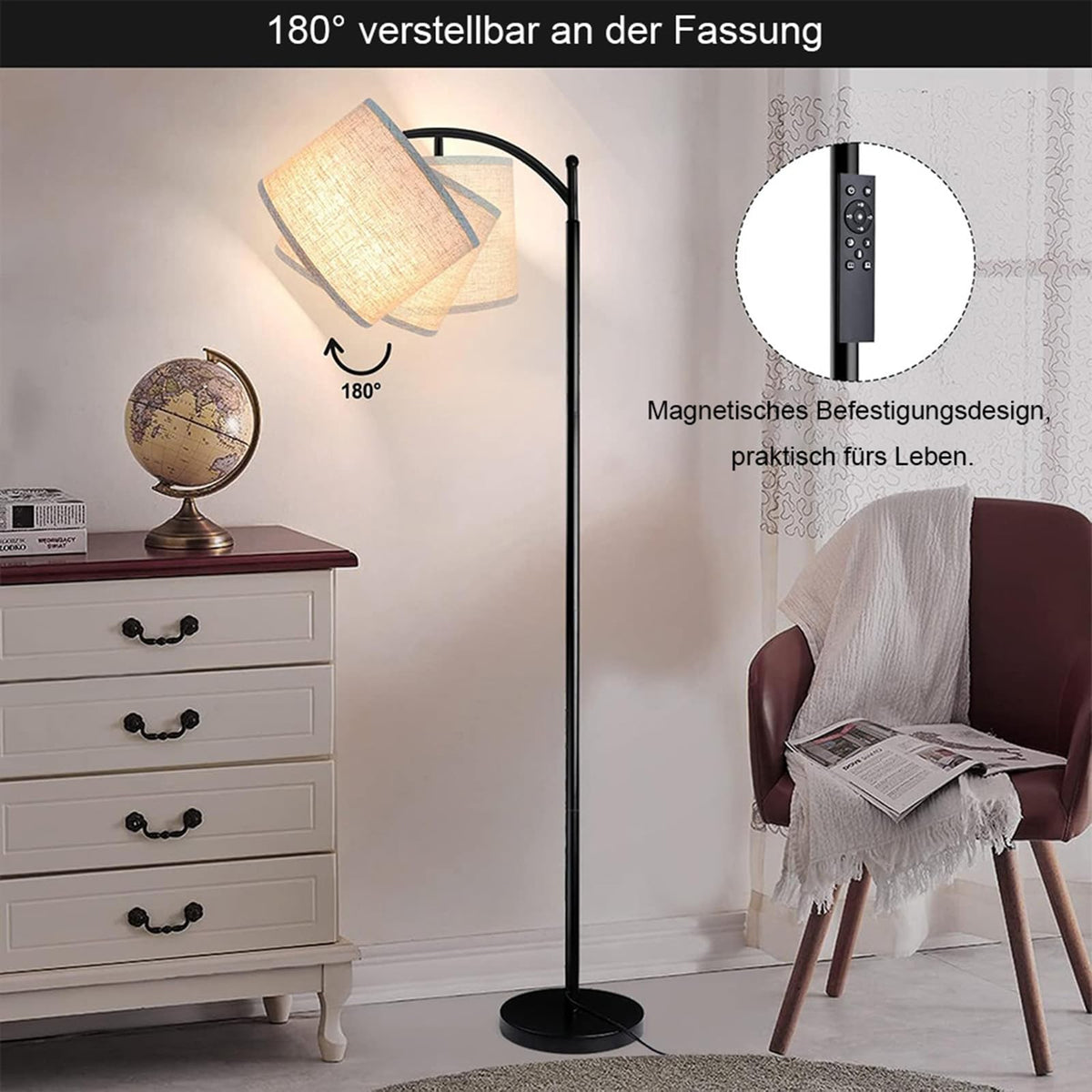 ROTTOGOON Stehlampe für Wohnzimmer mit 4 Farbtemperaturen, Fußschalter [Energieklasse F]