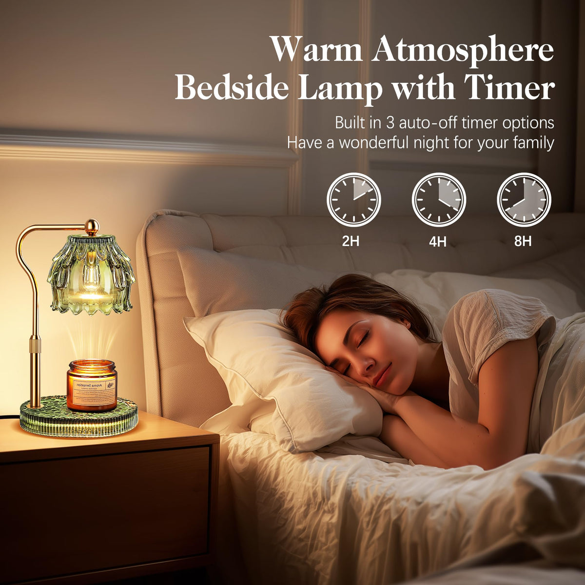 Candle Warmer Lamp with 2 Bulbs, Timer, Dimmer, House Gifts for Mom, Green