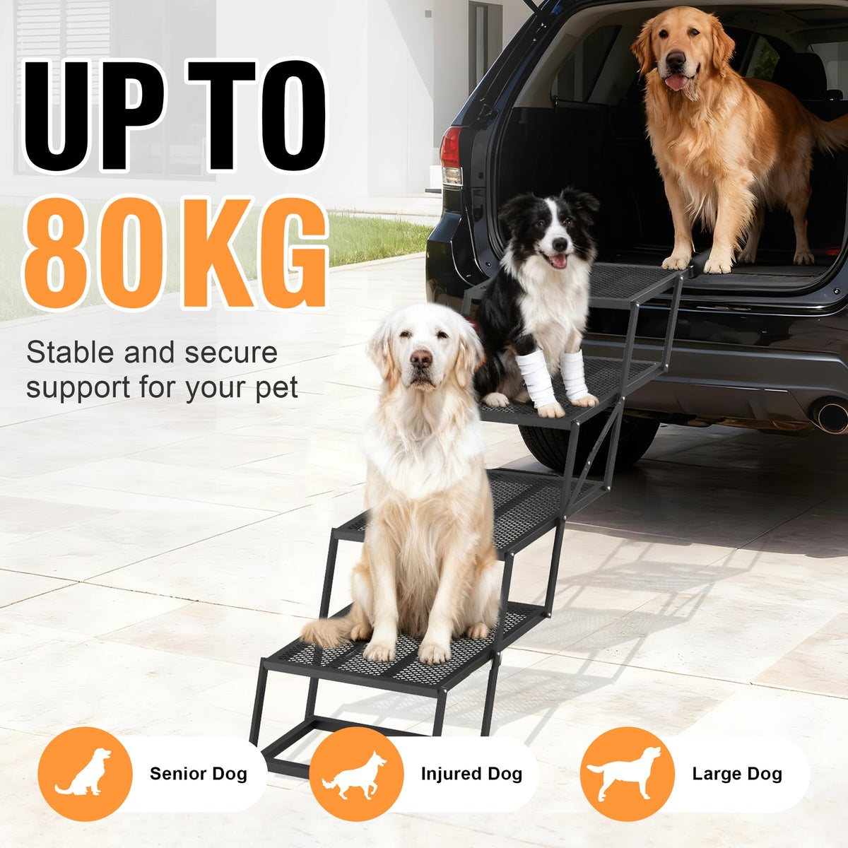 ROTTOGOON Portable Pet Stairs, Wide 4 Step Dog Ramp Car Foldable