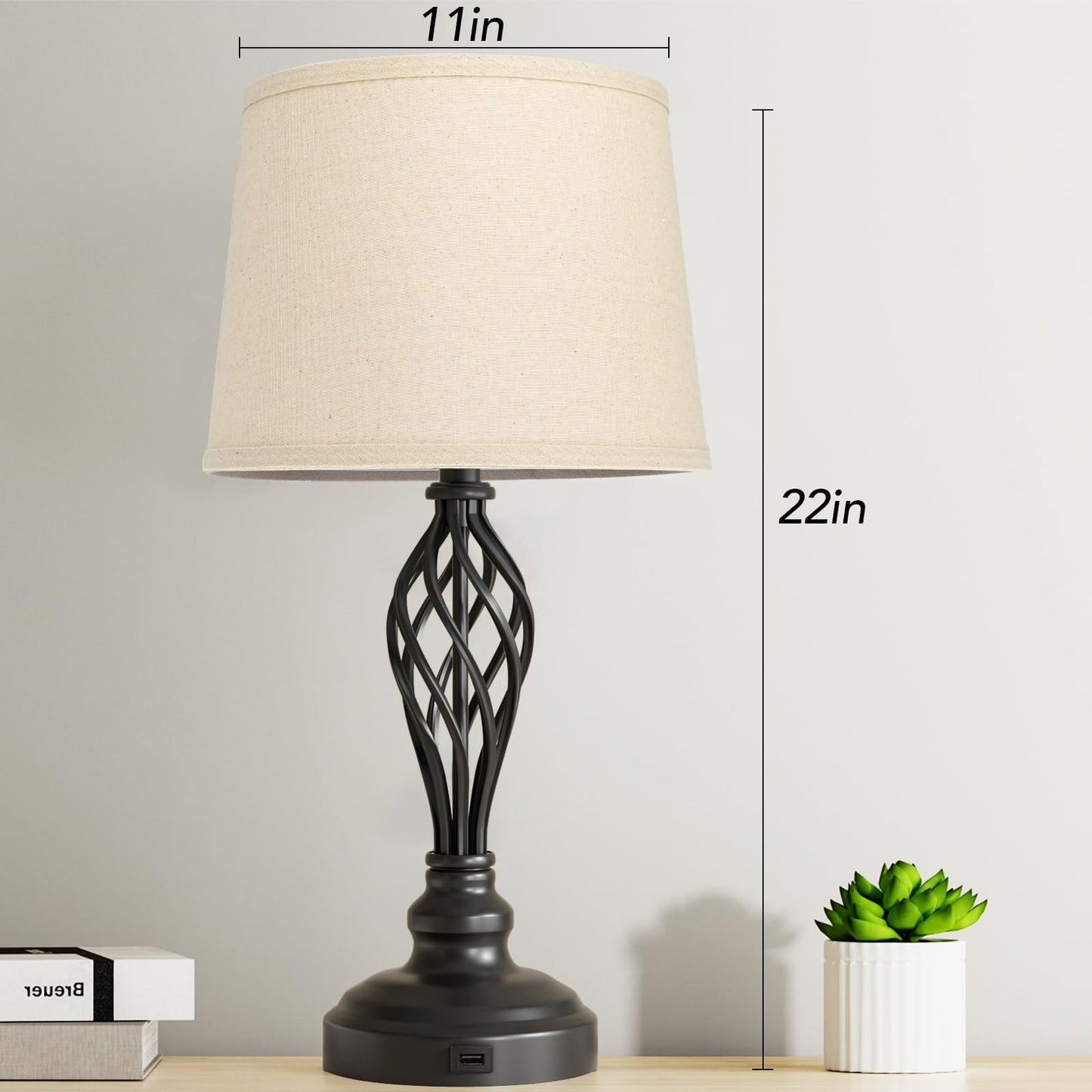 ROTTOGOON Set of 2 Table Lamps with USB Port, 3CCT Farmhouse Bedside Lamps, Nightstand Desk Lamps for Living Room, Home Bedroom, Study Room