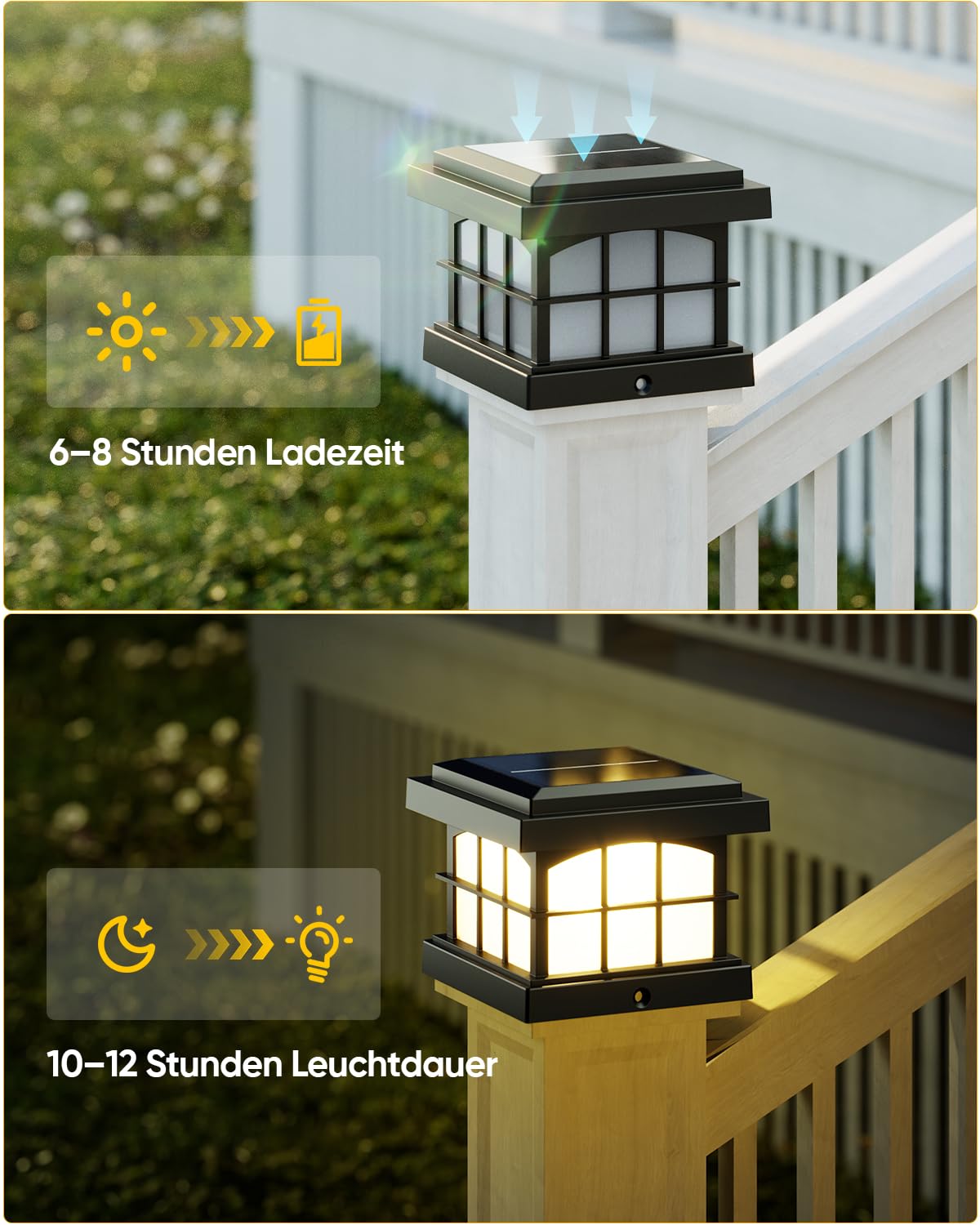 ROTTOGOON 8 Stück RGBCW Solar Pfostenleuchte, 9x9 10x10 Pfostenkappen Solar [Energieklasse A]