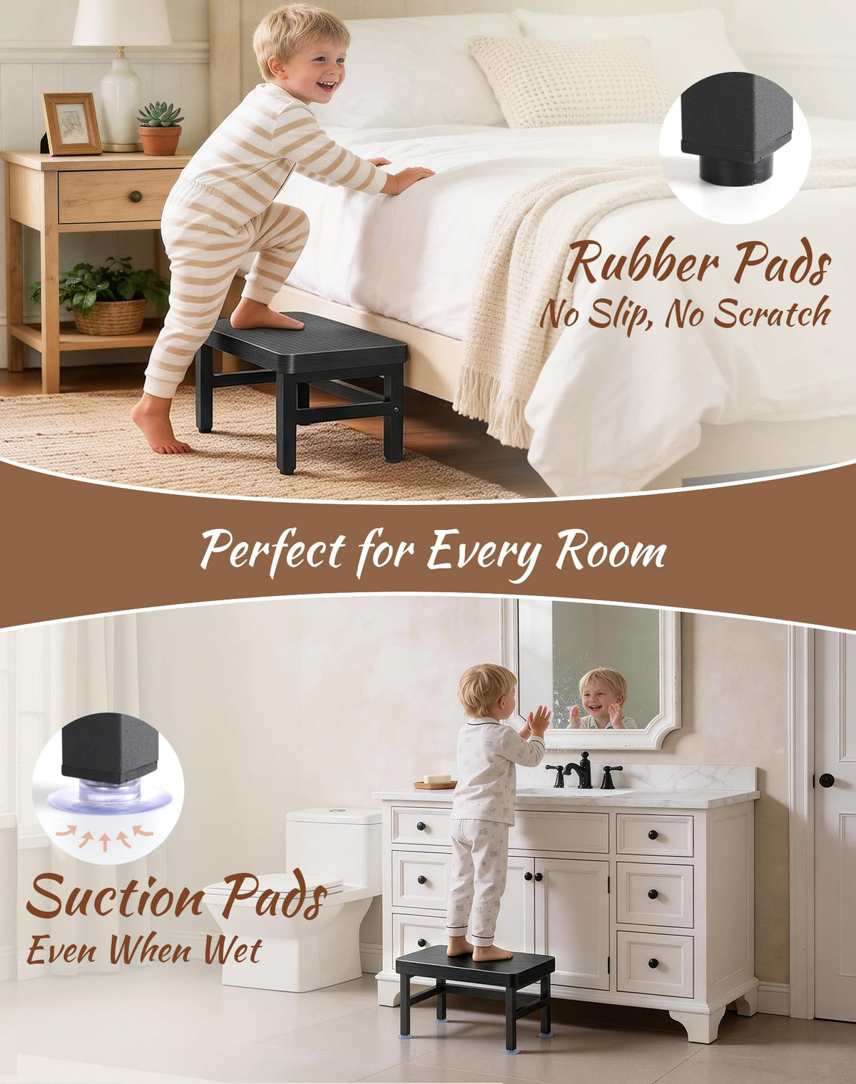 ROTTOGOON Small Step Stool for Children Adult, up 200kg, Wooden Metal Steps
