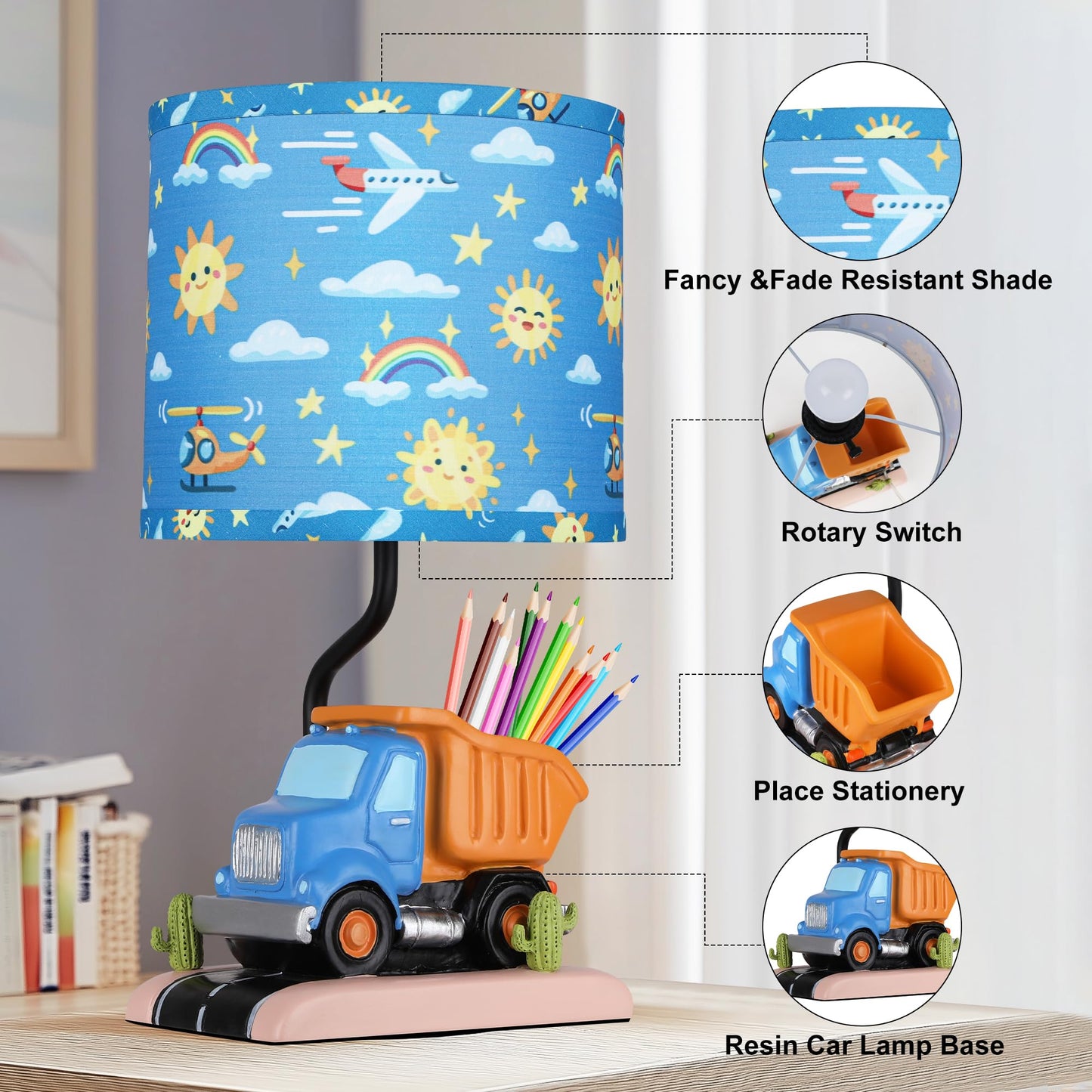 ROTTOGOON Car Bedside Table Lamp for Boy Girl Bedroom Toddler Playing Room, Nightstand Study Room, Classroom Decor,1 LED Bulb Included, 1 Pack