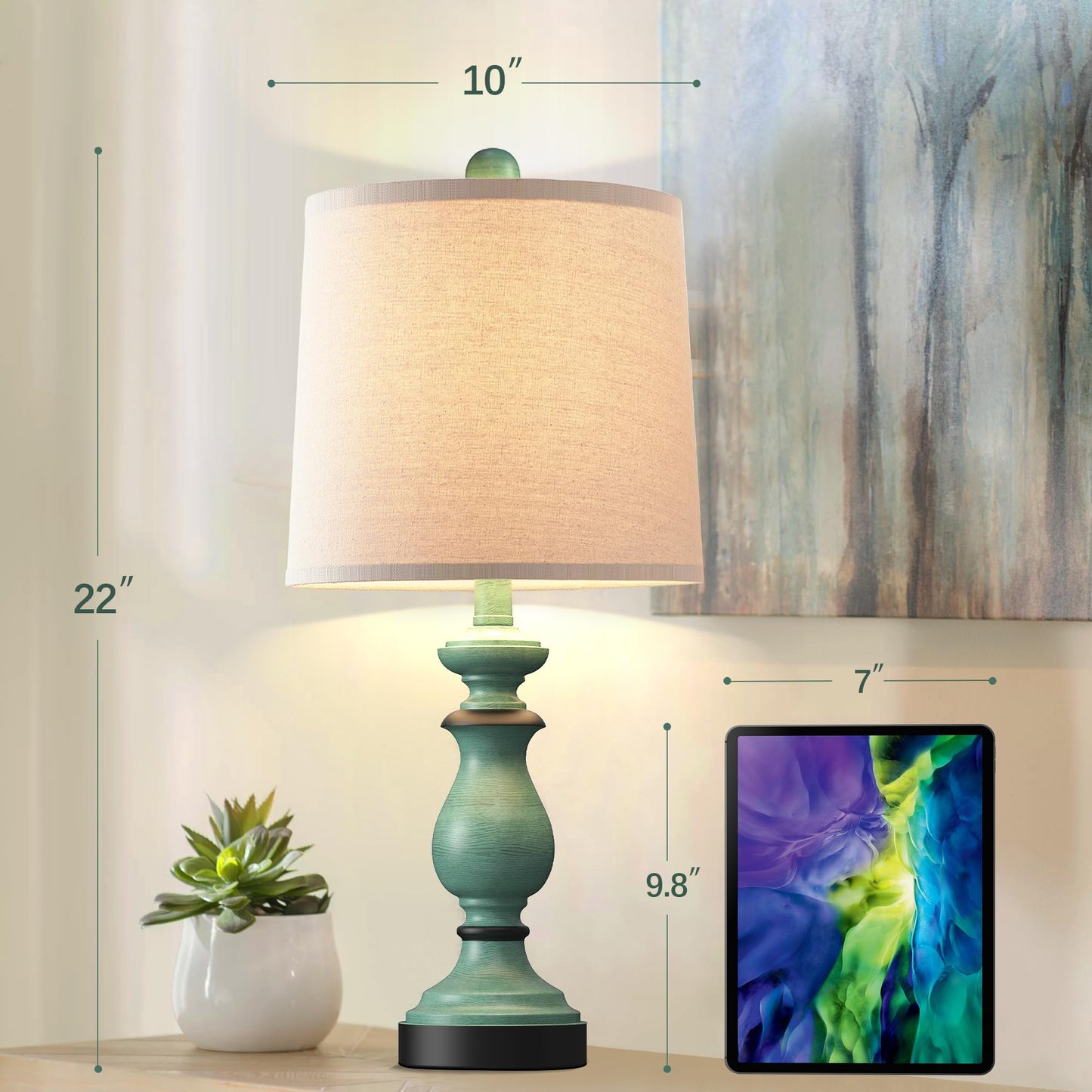 ROTTOGOON 22" Traditional Table Lamp Set of 2, Rustic Farmhouse for Living Room Bedroom, Vintage Bedside Nightstand Lamps with Linen Shades