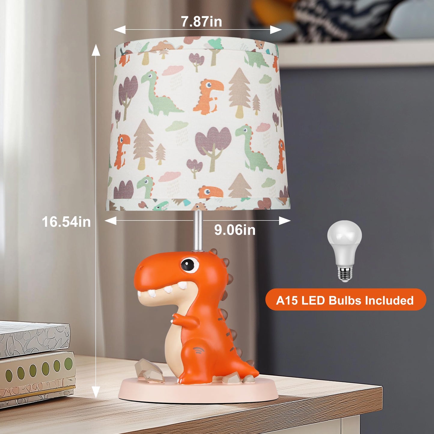 ROTTOGOON Single Dinosaur Bedside Table Lamp for Kid Bedroom Decor Playing Room,Nursery Nightstand Lamp for Boy Girls, 1 LED Bulb Included, 1 Pack