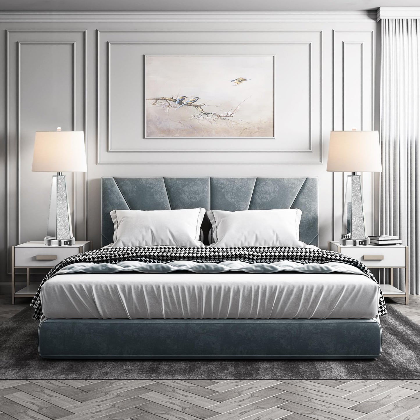 ROTTOGOON Set of 2 Mirrored Glass Bedside Table Lamps for Bedrooms with 2 USB Ports Chrome Modern Silver Living Room Lamps for End Tables