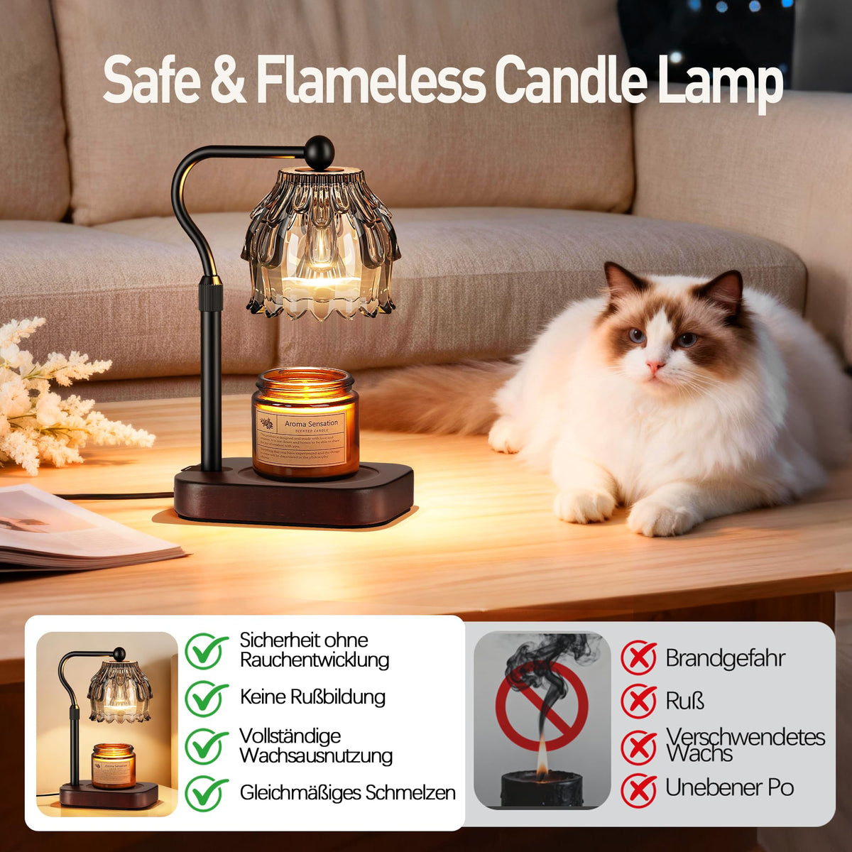 ROTTOGOON Kerzenwärmer Lampe Timer Dimmer Kerzen Wärme Lampe für Geschenk 3-Stufiger Timer, 2x 50W Birnen, Höhenverstellbar, Wandmontage, Geschenk für Frauen, Holzsock