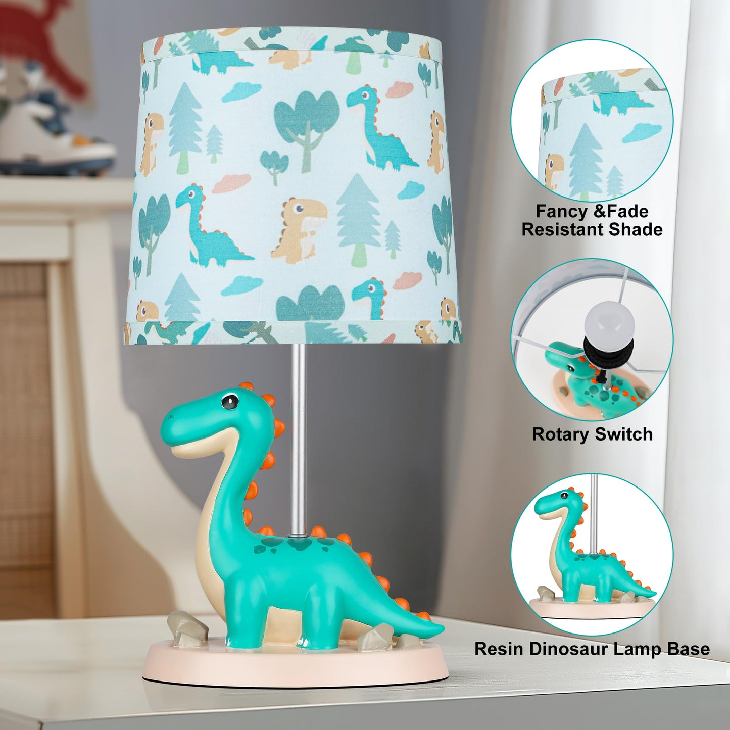 ROTTOGOON Small Green Dinosaur Table Lamp for Bedroom Nightstand Decor, Toddler Play Room, Study Room, Animal Nursery, 1 LED Bulb Included, 1 Pack