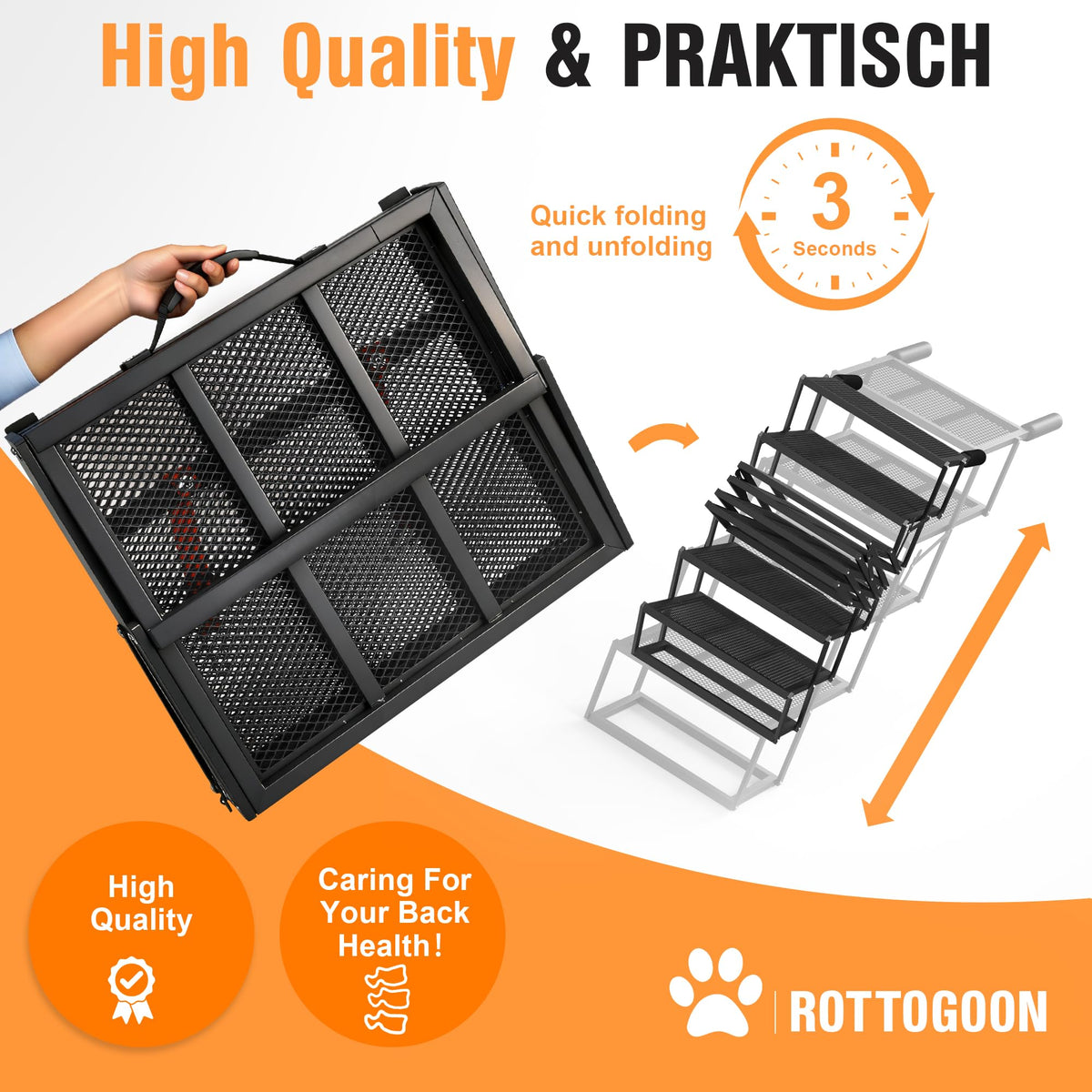 ROTTOGOON Portable Pet Stairs, Wide 4 Step Dog Ramp Car Foldable