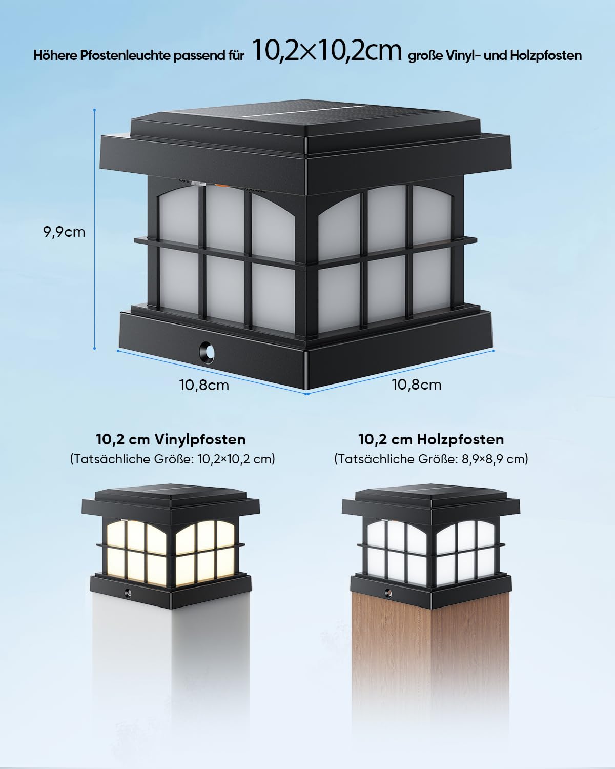 ROTTOGOON 8 Stück RGBCW Solar Pfostenleuchte, 9x9 10x10 Pfostenkappen Solar [Energieklasse A]