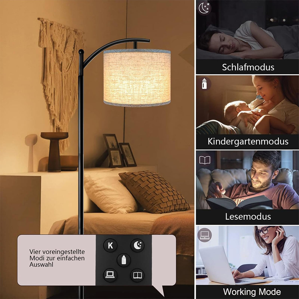 ROTTOGOON Stehlampe für Wohnzimmer mit 4 Farbtemperaturen, Fußschalter [Energieklasse F]
