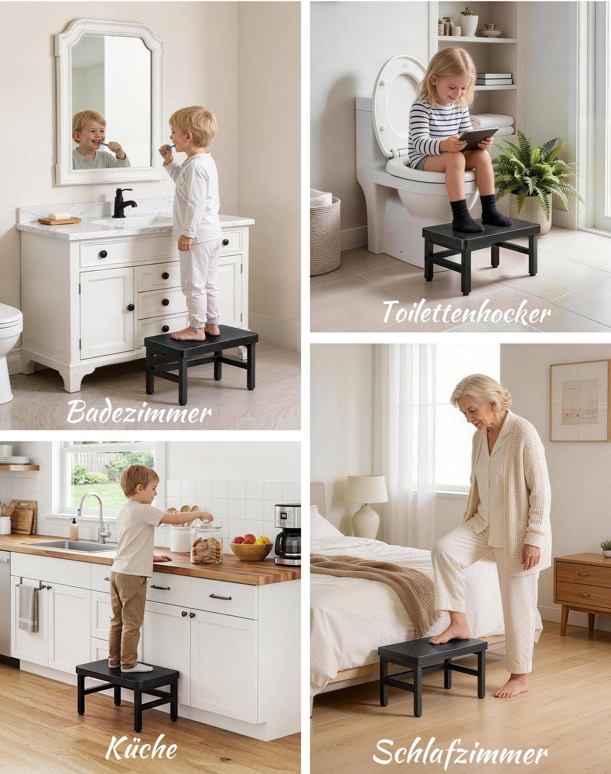 ROTTGOON Tritthocker 1 Stufe für Kinder, Anti-Rutsch, Hocker Holz, Schwarz