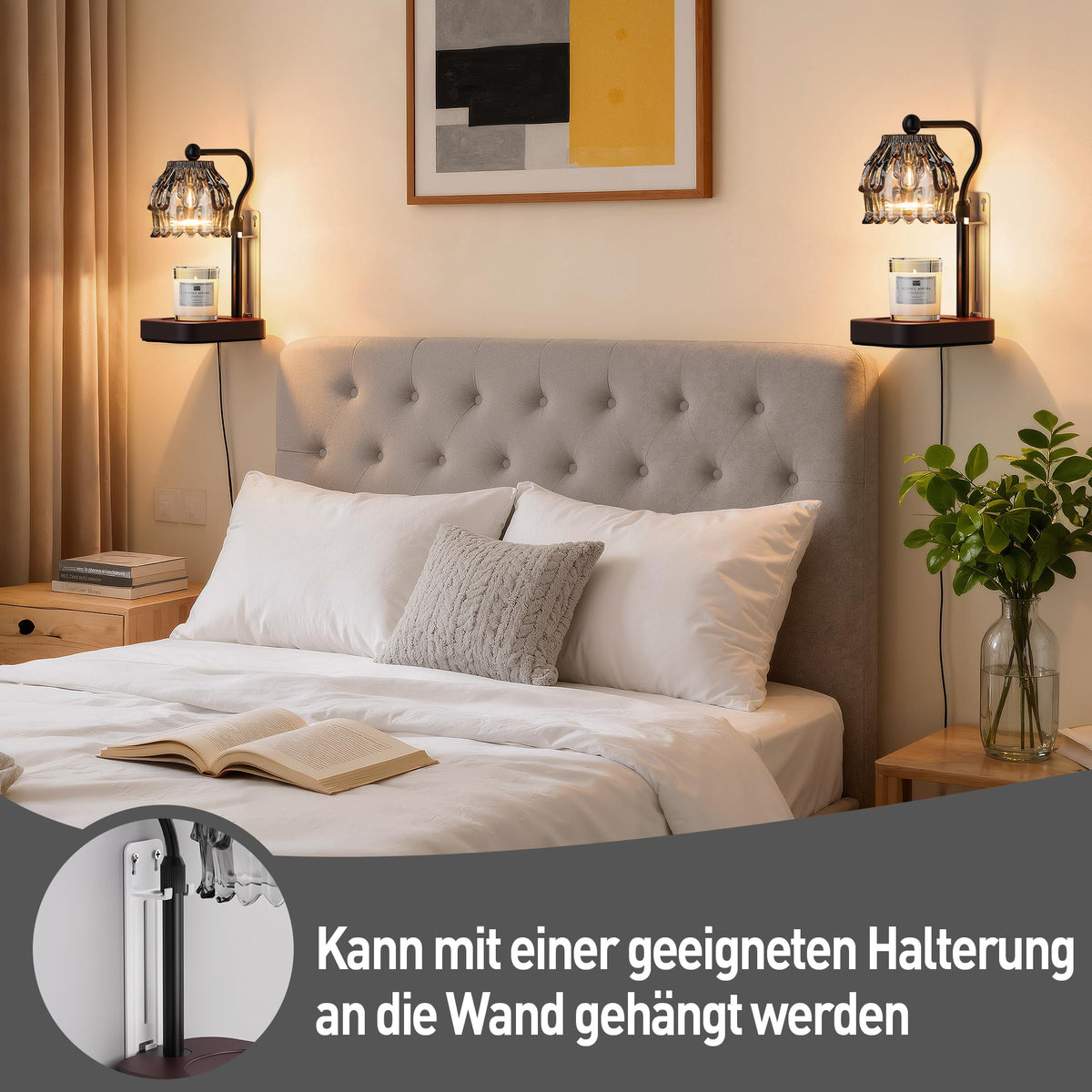 ROTTOGOON Kerzenwärmer Lampe Timer Dimmer Kerzen Wärme Lampe für Geschenk 3-Stufiger Timer, 2x 50W Birnen, Höhenverstellbar, Wandmontage, Geschenk für Frauen, Holzsock