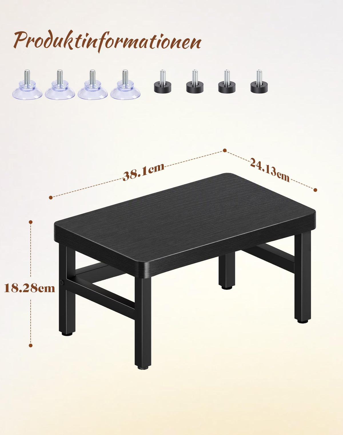 ROTTGOON Tritthocker 1 Stufe für Kinder, Anti-Rutsch, Hocker Holz, Schwarz