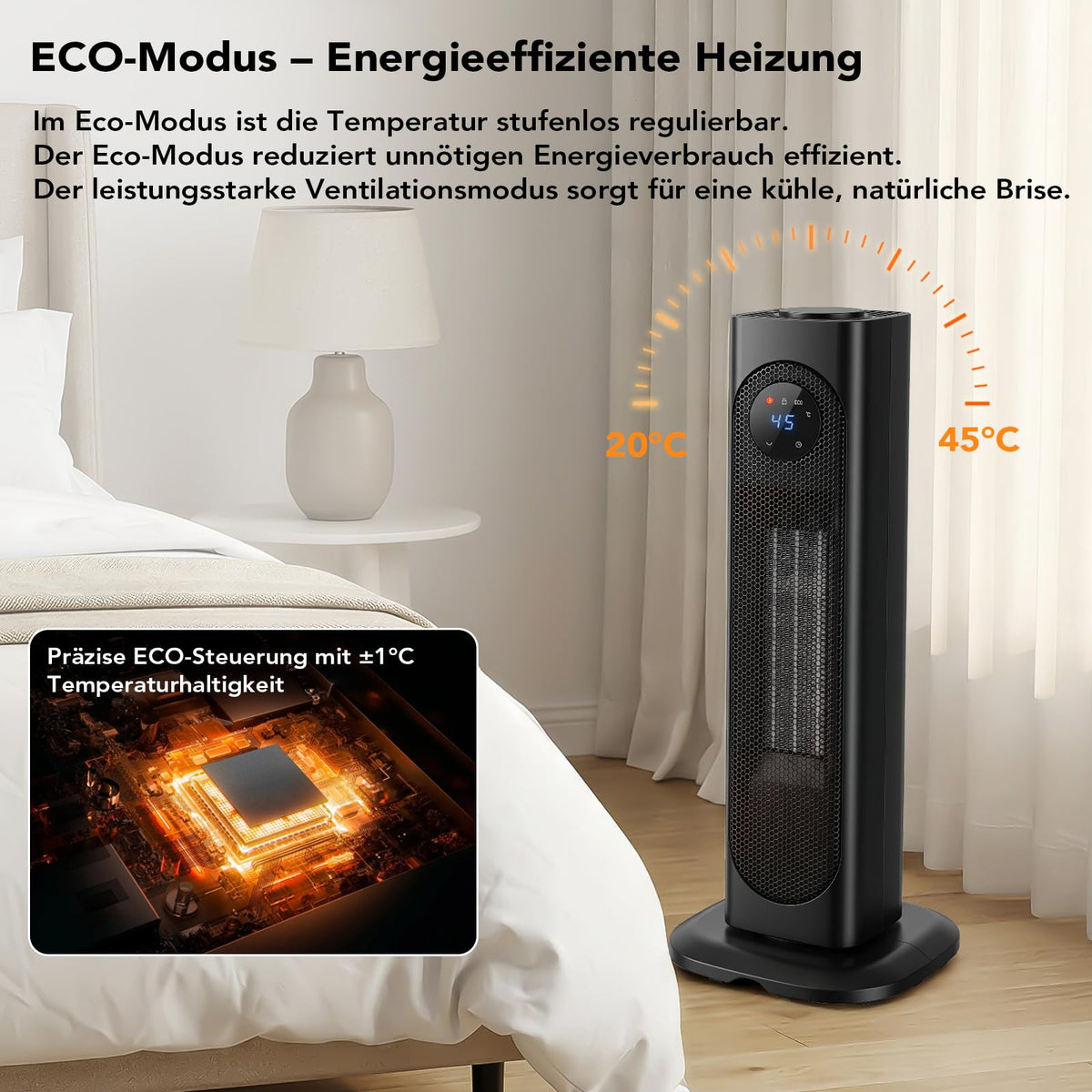 ROTTOGOON Heizlüfter Energiesparend, Leiser 2000W PTC Keramik Heizlüfter