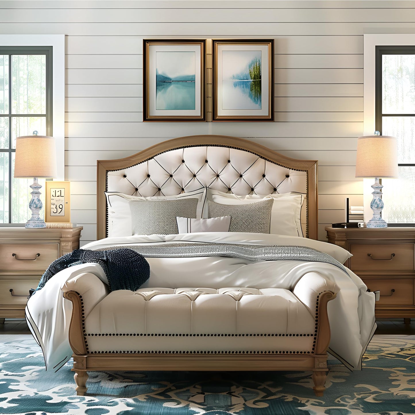 ROTTOGOON 22" Traditional Table Lamp Set of 2, Rustic Farmhouse for Living Room Bedroom, Vintage Bedside Nightstand Lamps with Linen Shades