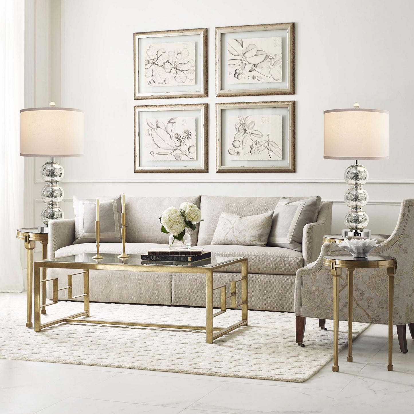 ROTTOGOON Set of 2 Table Lamps for Living Room Glass Triple-Sphere 27" Tall Bedside Desk Nightstand Lamp for Bedroom Living Room, Mercury Silver