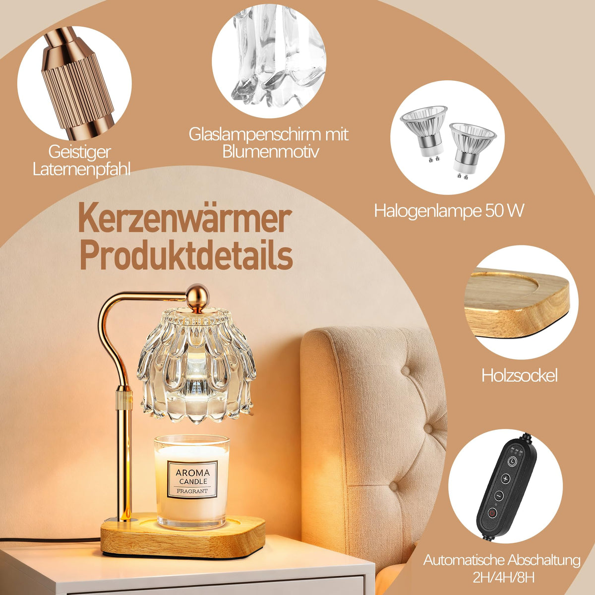 ROTTOGOON Kerzenwärmer Lampe Timer Dimmer Kerzenlampe Wärmelampe Geschenk