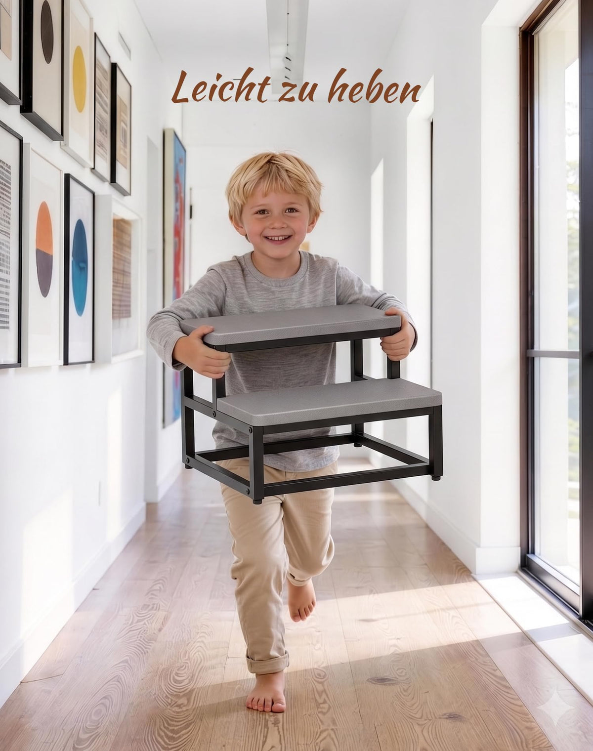 ROTTOGOON Tritthocker 2 Stufen für Erwachsene Kinder, Anti-Rutsch Holztritt
