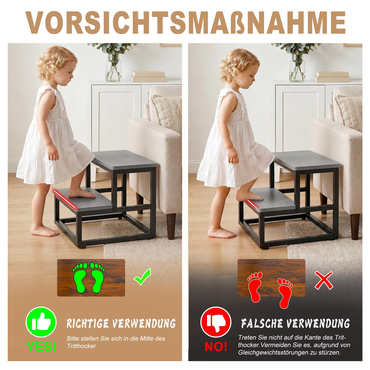 ROTTOGOON Tritthocker 2 Stufen für Erwachsene Kinder, Rutschfest, Robust