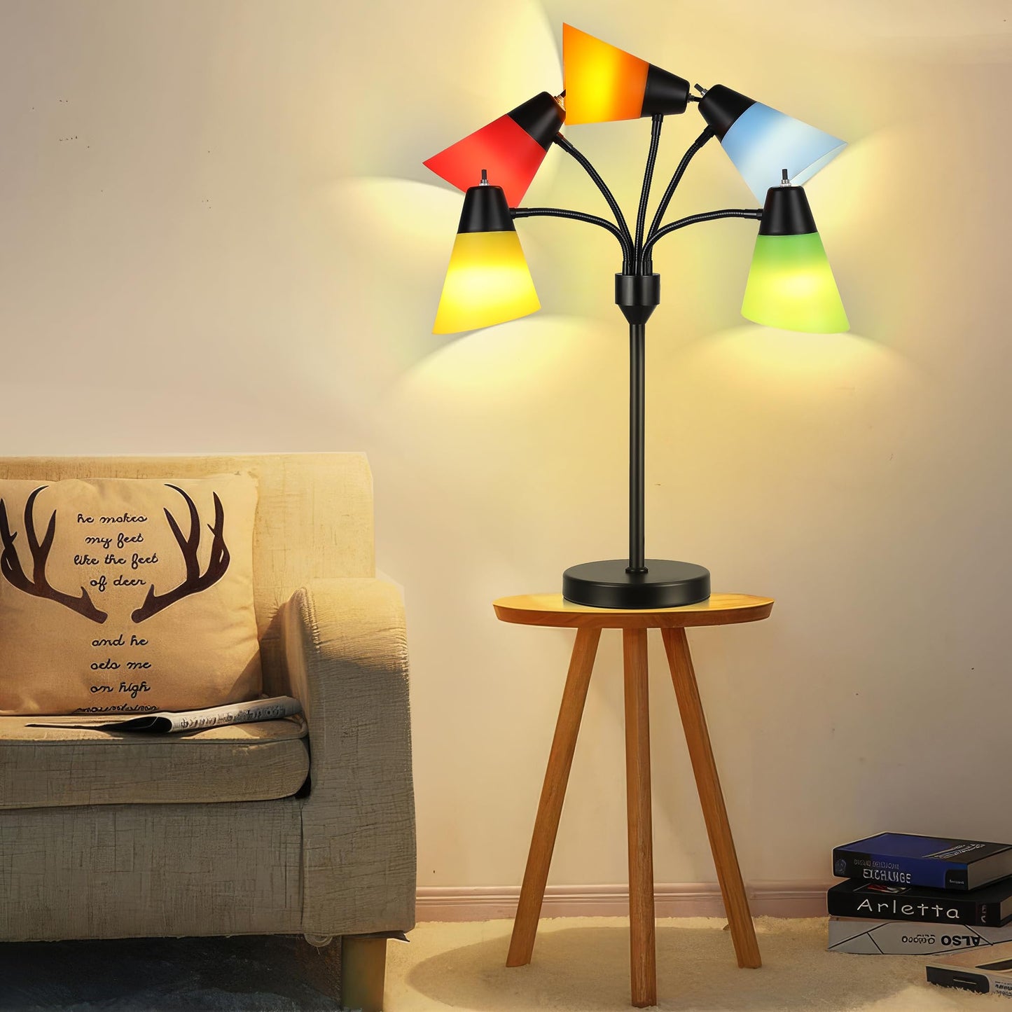 ROTTOGOON Medusa Bedside Table lamp for Bedroom, Modern Multi Head 5 Shade Lamps, for Night Stands Living Room Kids Room Office