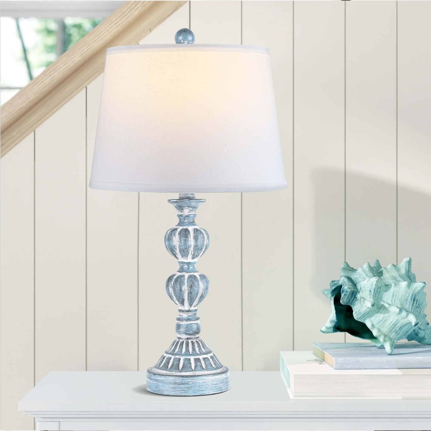 ROTTOGOON Touch Control Table Lamp Set of 2, 3-Way Dimmable Bedside Lamps with 2 USB Charging Ports for Living Room, Bedroom - Blue Washed White