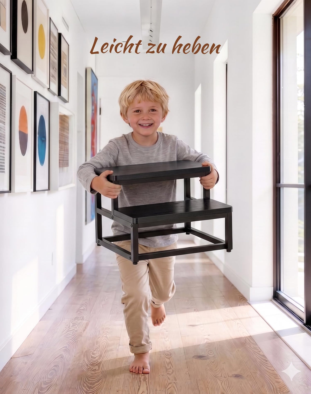 Tritthocker 2 Stufen für Erwachsene Kinder, Anti-Rutsch Wasserfest, Schwarz