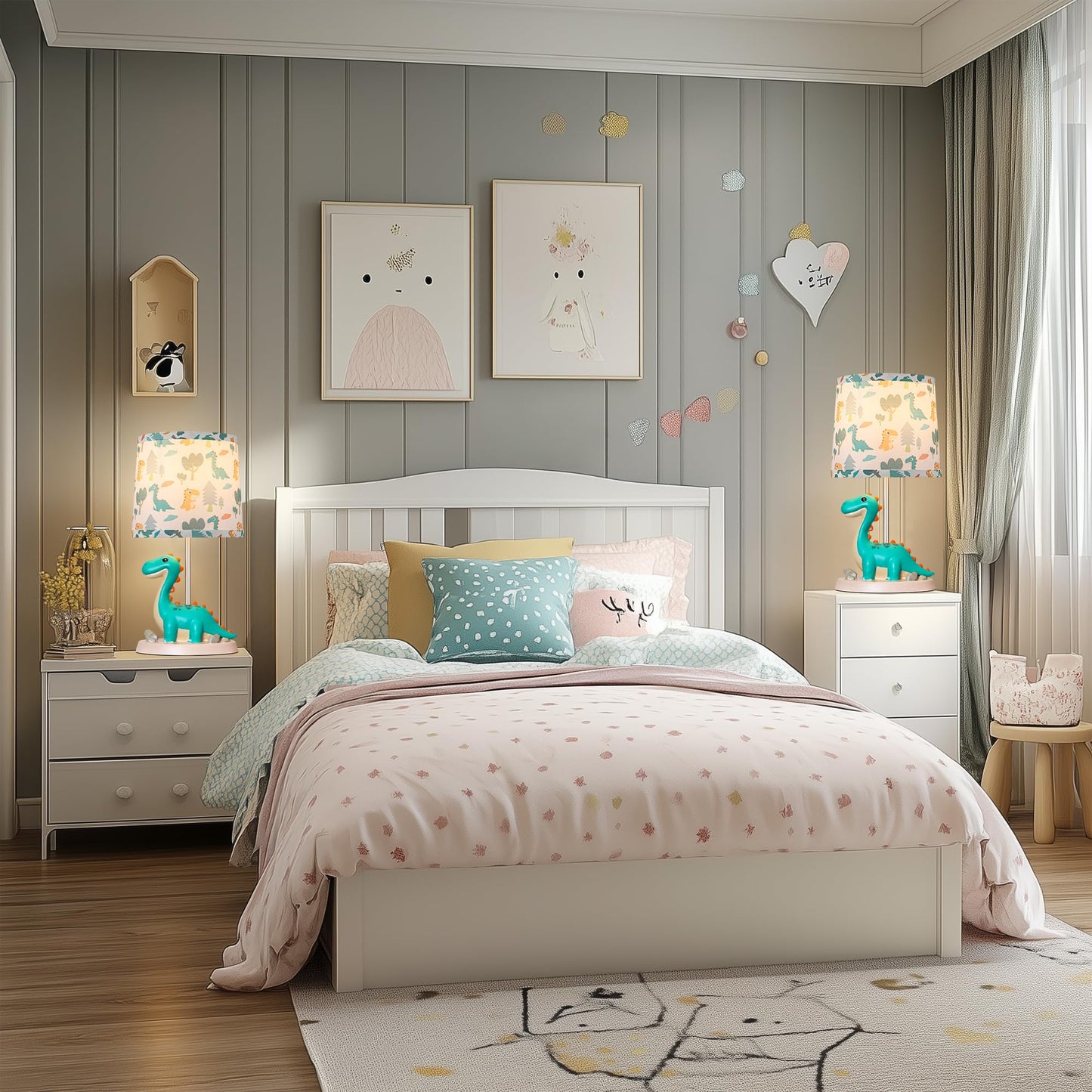 ROTTOGOON Small Green Dinosaur Table Lamp for Bedroom Nightstand Decor, Toddler Play Room, Study Room, Animal Nursery, 1 LED Bulb Included, 1 Pack