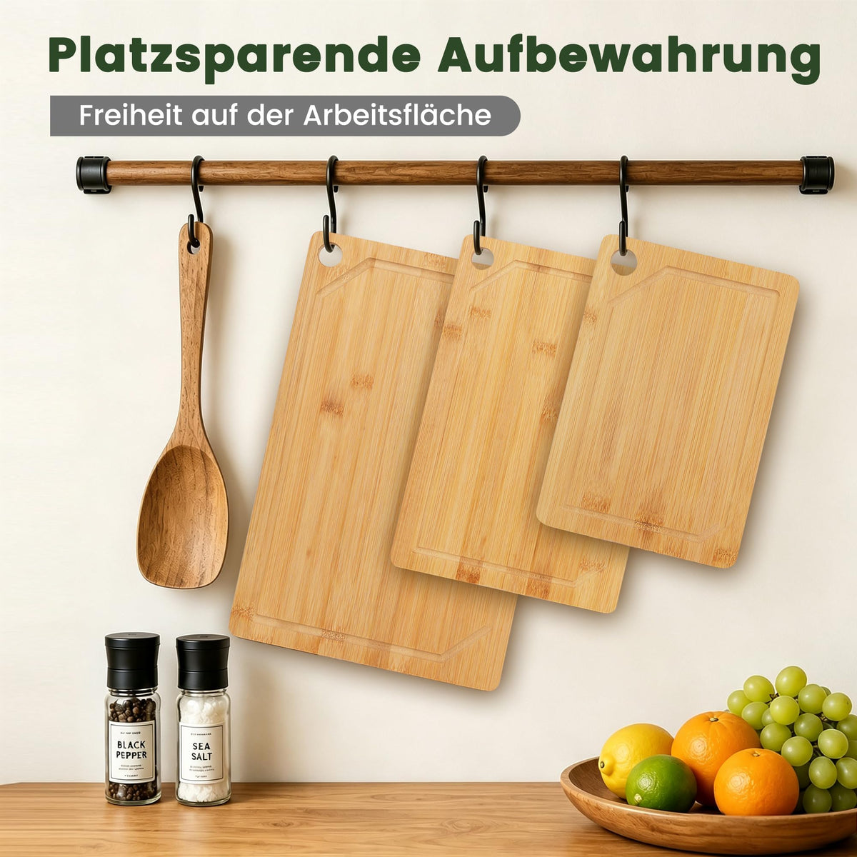 ROTTOGOON Schneidebrett Bambus 3er Set (36x24cm / 30x20cm / 22x15cm)