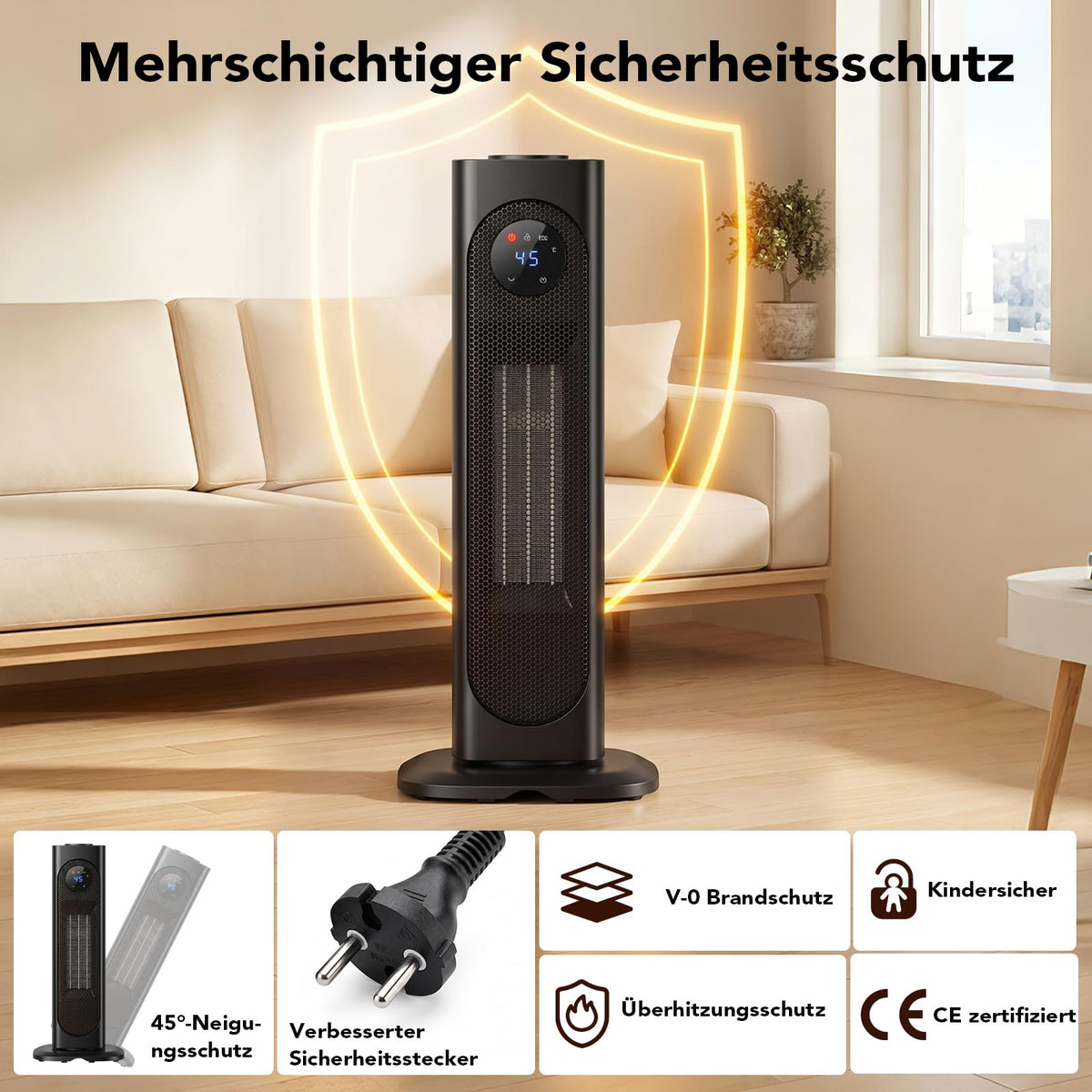 ROTTOGOON Heizlüfter Energiesparend, Leiser 2000W PTC Keramik Heizlüfter
