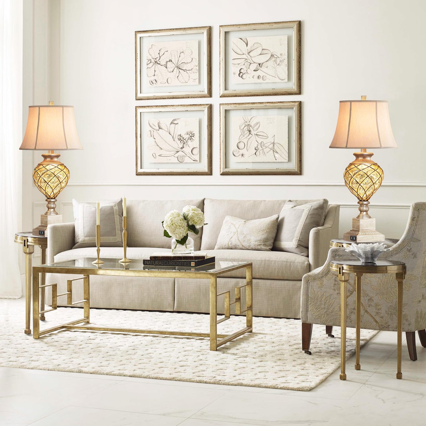 ROTTOGOON 29” Tall Table Lamps Set of 2 for Living Room with Lantern Nightlight,Traditional Bedroom Silver Mercury Glass Lamps for Nightstand, Bedside