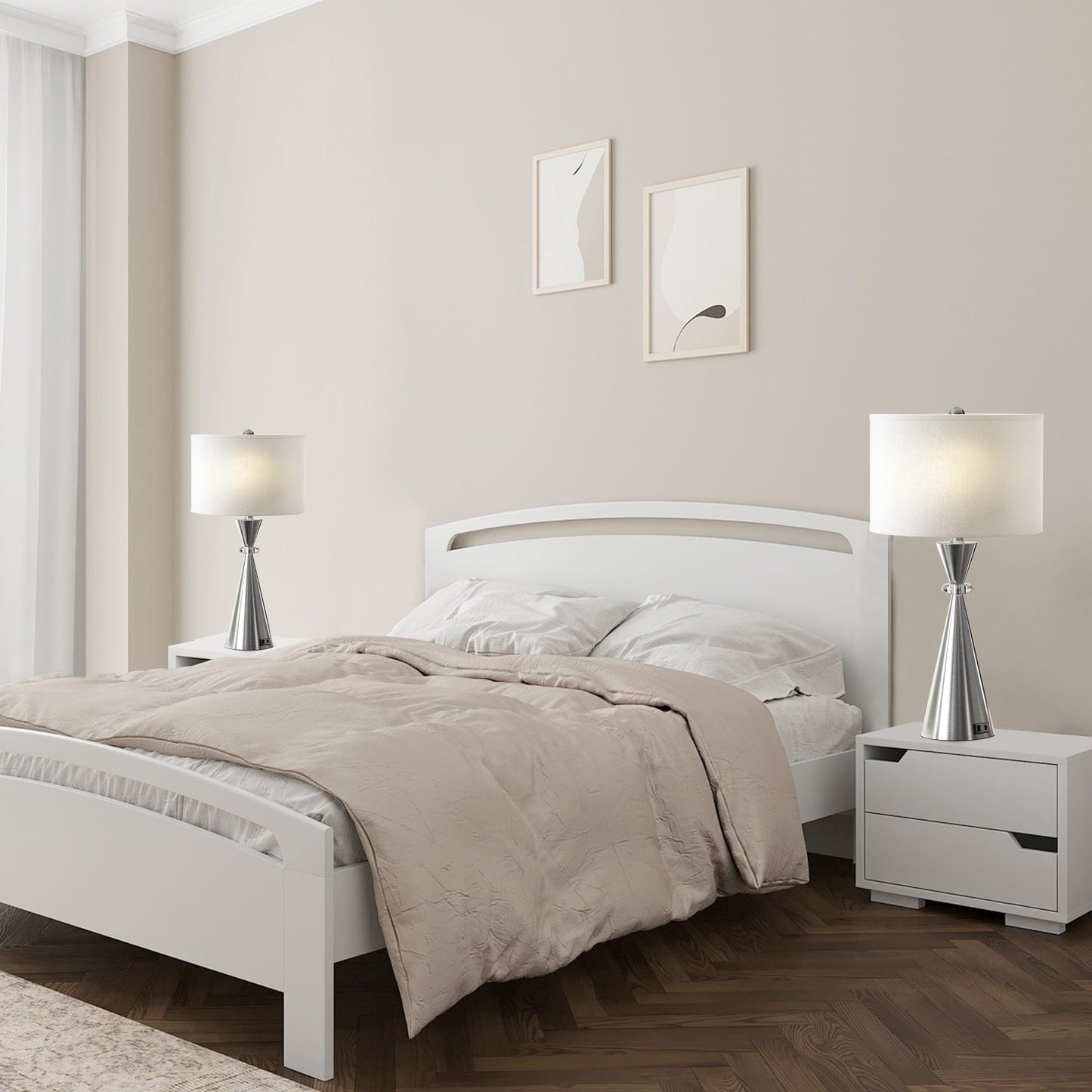 ROTTOGOON Table Lamps Set of 2, 3CCT Dimmable Modern Metal Bedside Lamps with 2 USB Ports, for Living Room Bedrooms Decorations